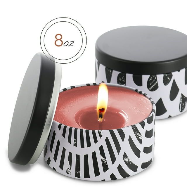 Hearth & Harbor 8 Oz, 12 Pack Black And White Abstract DIY Candle Containers with Lids - Tin Candle Jars for Making Candles - Metal Candle Jars - Bulk Tins Storage for Candle
