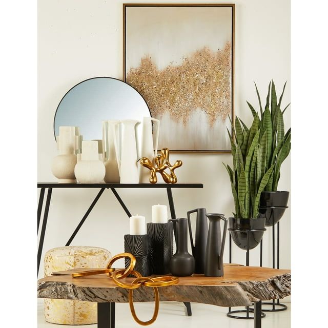 CosmoLiving by Cosmopolitan 3 Candle Black Wood Geometric Carved Pillar Candle Holder, Set of 3 EasyOptionXY LLC