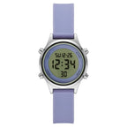 Time and Tru Women's Silver Tone Digital Watch with Lavender Silicone Strap