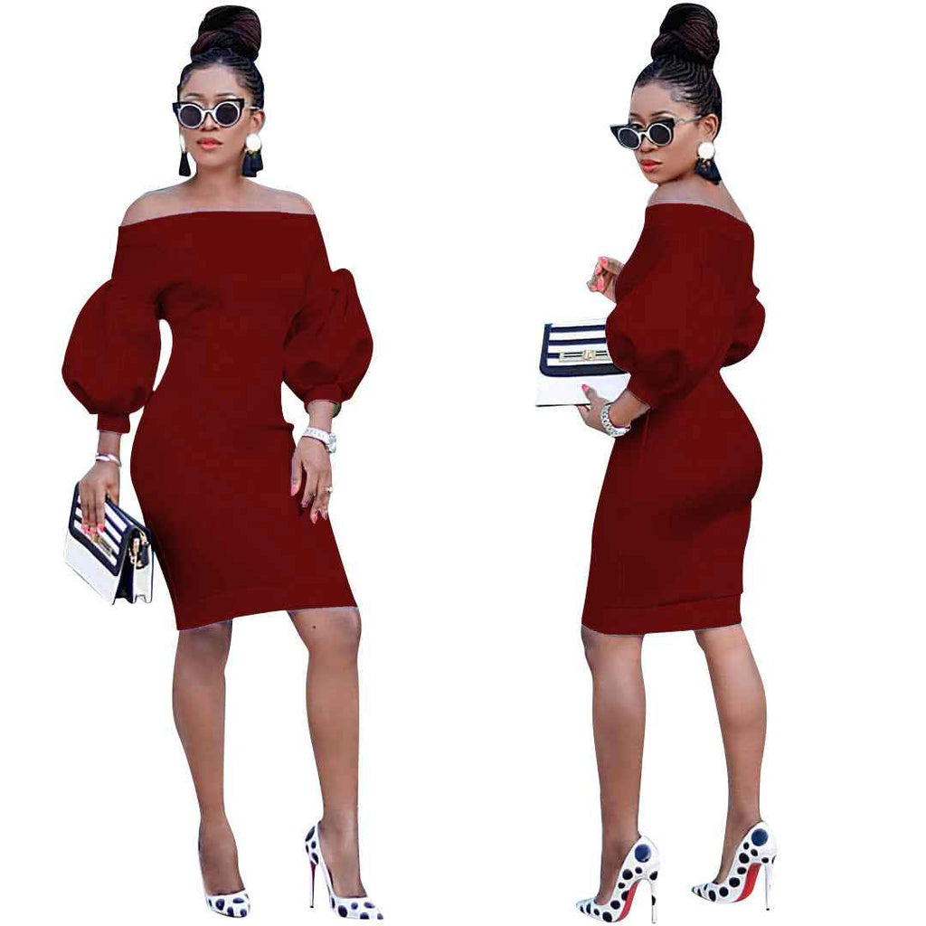 Sexy Dress Women's Off The Shoulder Bodycon Dress Lantern