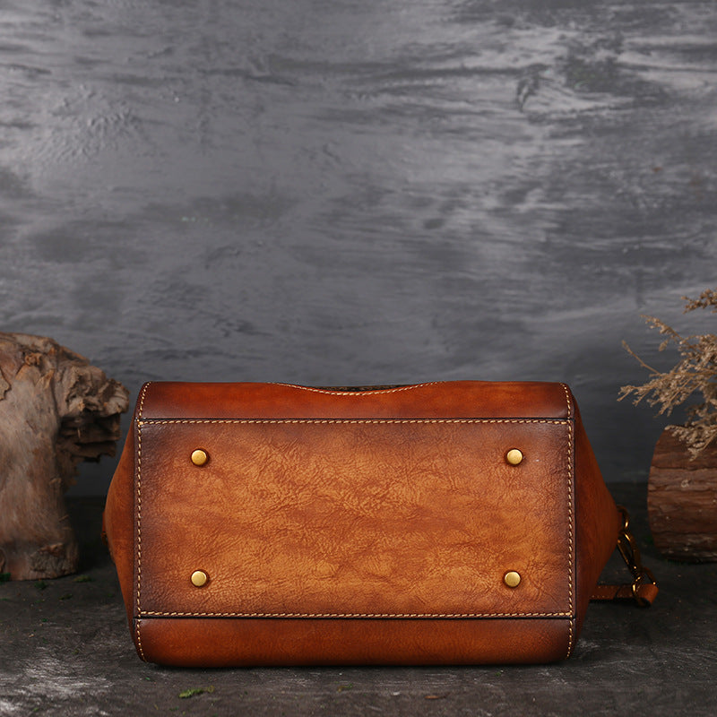 Genuine Embossed Leather Messenger Top Handle Bag Retro Handbag Totem Pattern High Quality Natural Skin Women Shoulder Tote Bags Pi-Mart