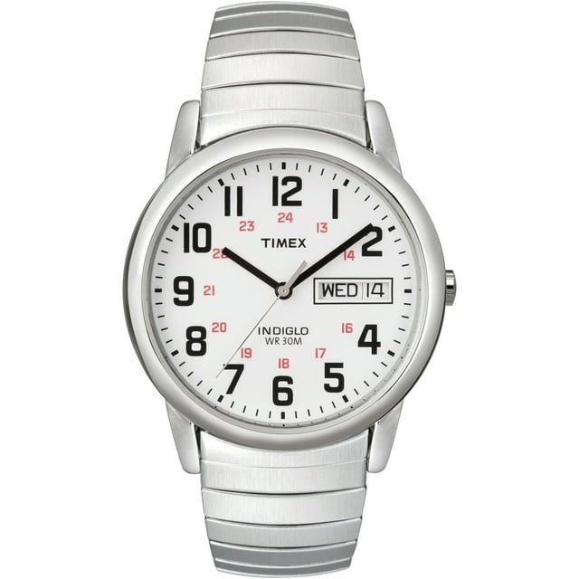 Timex Men's Easy Reader 35mm Day-Date Watch – Silver-Tone Case White Dial with Silver-Tone Expansion Band EasyOptionXY LLC