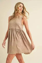 Round Neck Mini Tank Dress – Versatile Ruched Casual Wear