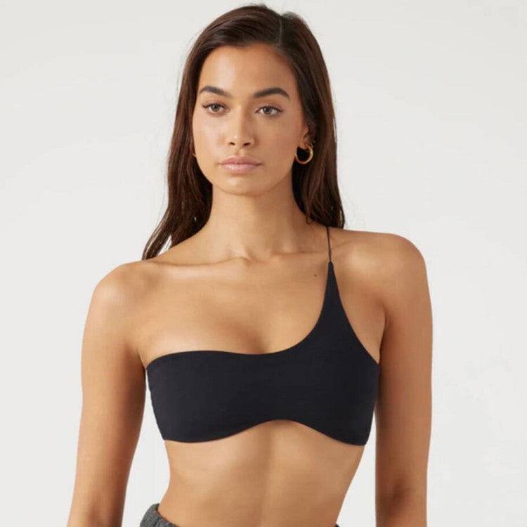 Women Single Shoulder Knot Swimsuit Short Top Swimwear One Shoulder Bikini Stripe Tie Knot Summer Vintage Black Swimsuits Bathing Top Beachwear Separates One Piece Tops Stevvex