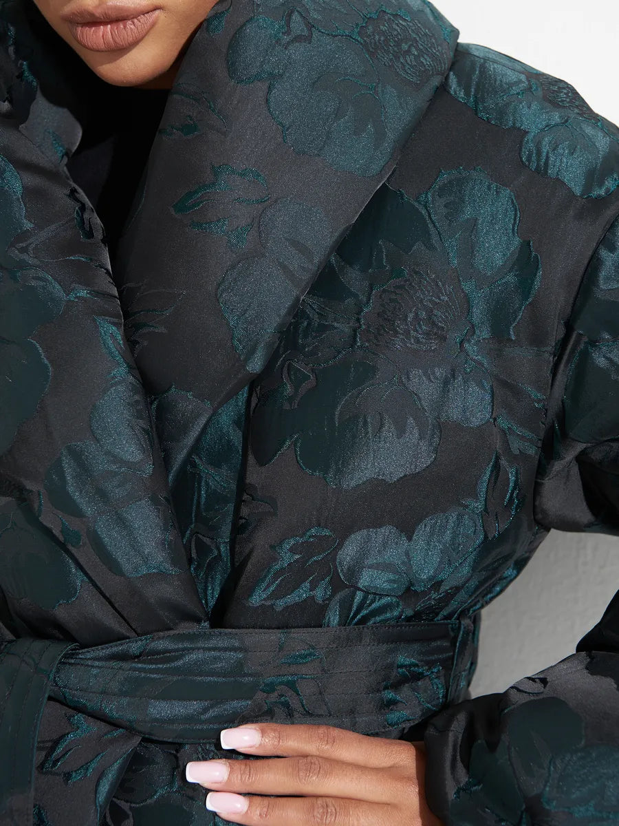 Monochrome Jacquard Down Coat in Vintage Emerald - SJB-DIAMOND ELITES
