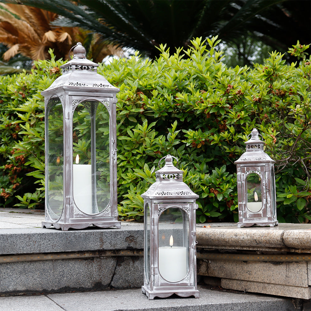 Set of 3 Decorative Vintage Candle Lanterns 10/14/19.5''H(Cement Grey)