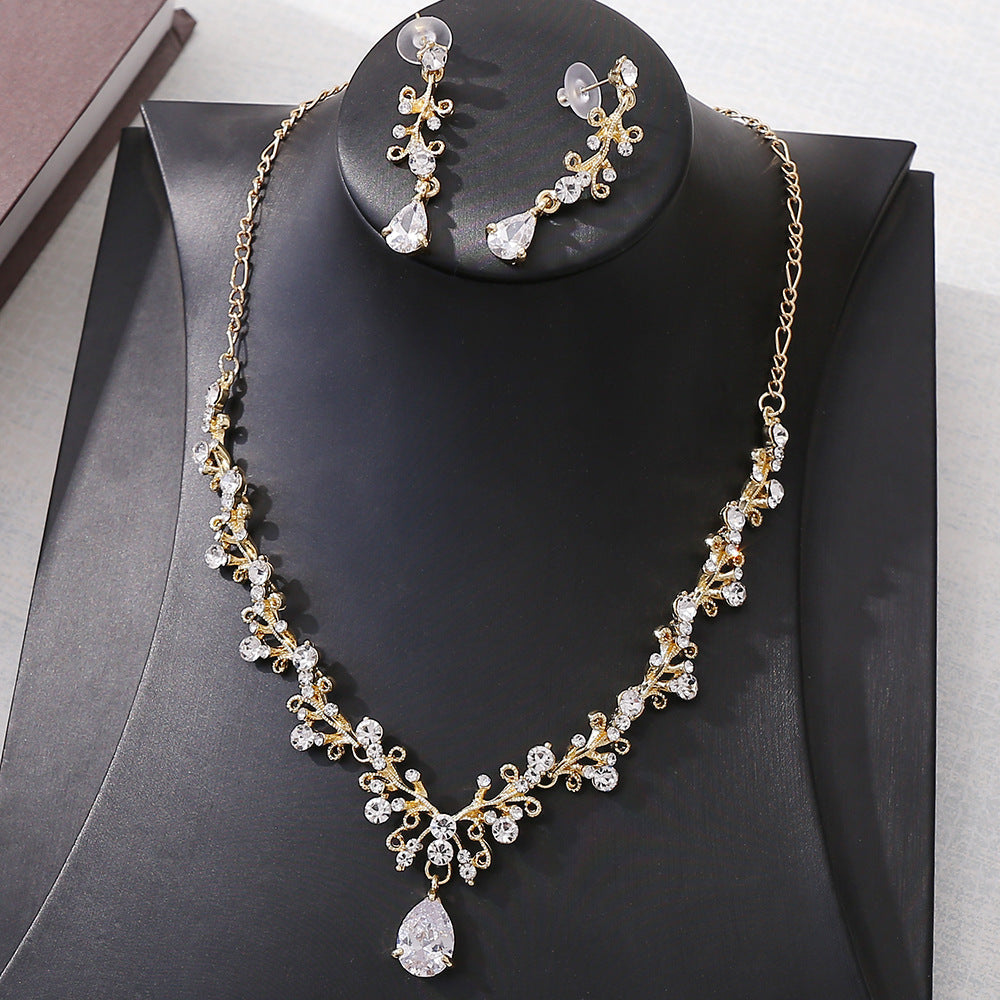 Bridal Rhinestone Zircon Earring Necklace Pi-Mart