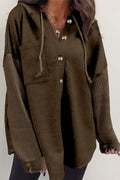 Dark Brown Button Up Contrast Knitted Sleeves Hooded Jacket Lootquake LLC