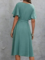 Surplice Flutter Sleeve Tie Wrist Midi Dress – Femstylo