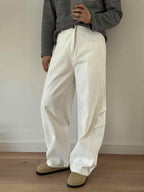 Three-dimensional Cut Pleated Washed All-match Matchet Pants White Unifrom Casual Jeans Lootquake LLC