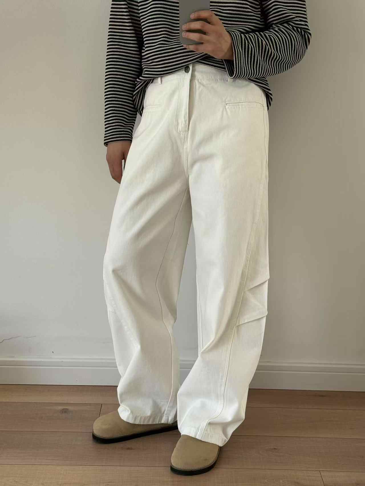 Three-dimensional Cut Pleated Washed All-match Matchet Pants White Unifrom Casual Jeans Lootquake LLC