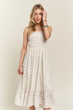 Smocked Floral Ruffled Hem Cami Dress For Women – Boho-Inspired Smocked Floral Cami Fluttering Dress with Playful Ruffled Hem
