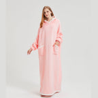 1pc Simple Solid Color Fleece Lazy Person Hooded Blanket Can Be Worn