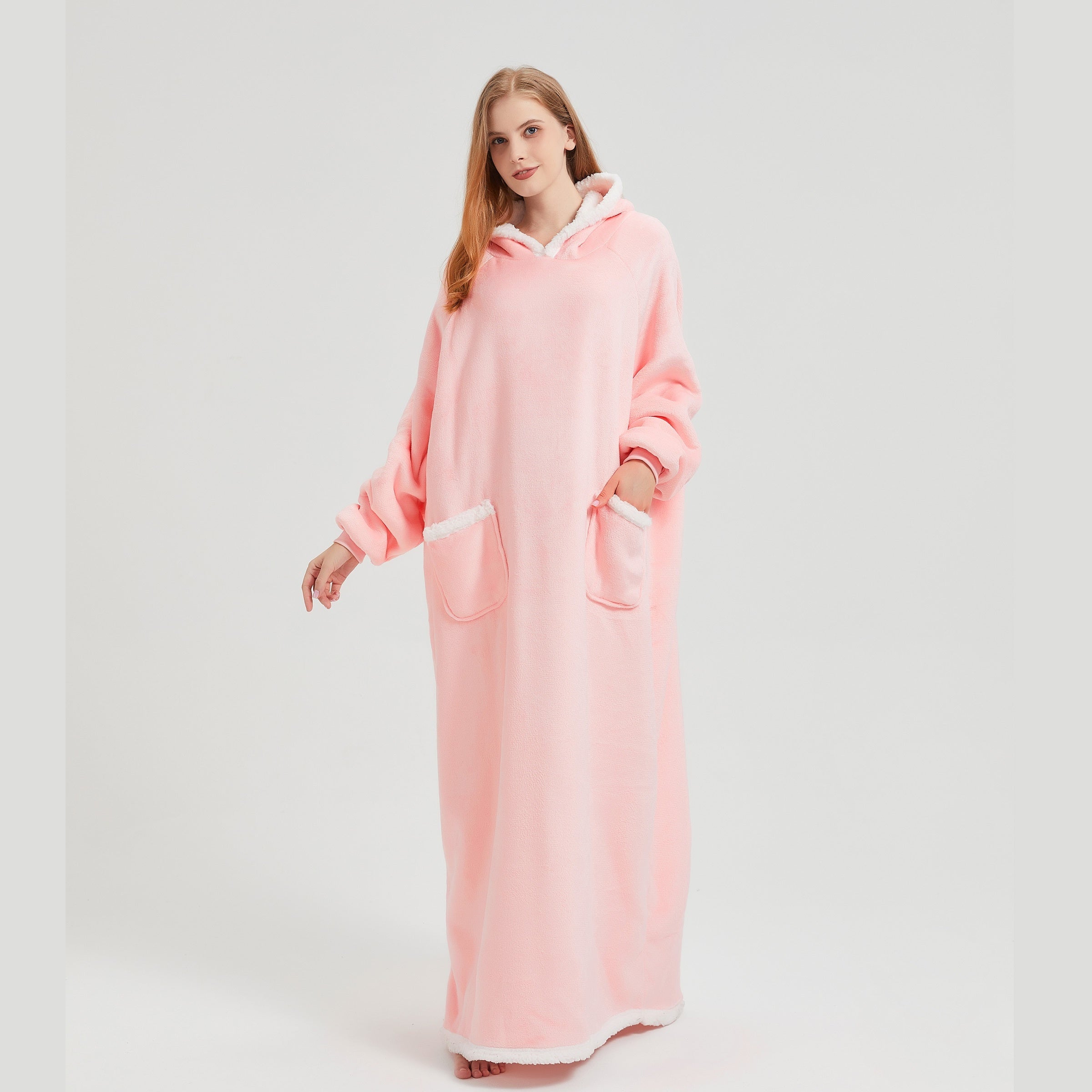 1pc Simple Solid Color Fleece Lazy Person Hooded Blanket Can Be Worn