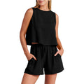 Women's Set Summer Sleeveless Tops And Drawstring Shorts Fashion Suit 2pcs Pi-Mart