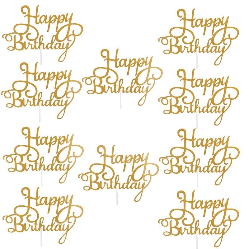 10pcs Glitter Happy Birthday Cake Topper Happy Birthday Cake Topper Happy Birthday Cupcake Topper Glitter Gold Decoration Bling Sparkle Decoration Sign Happy Birthday Cake Topper Girl Birthday Dessert Decor Stevvex