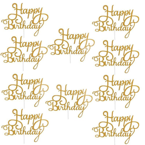 10pcs Glitter Happy Birthday Cake Topper Happy Birthday Cake Topper Happy Birthday Cupcake Topper Glitter Gold Decoration Bling Sparkle Decoration Sign Happy Birthday Cake Topper Girl Birthday Dessert Decor Stevvex