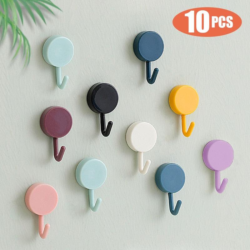 10PCS Self Adhesive Wall Hook Strong Without Drilling Coat Bag Bathroom Door Kitchen Towel Hanger Hooks Home Storage Accessories Decorative Hooks Entrance Organizers with Self-Adhesive Hooks for Hanging Keys Towels Stevvex