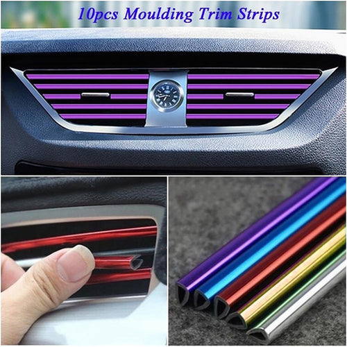 10Pcs/set Universal Car Air Conditioner Vent Outlet Trim Strip Decoration U Shape Moulding Trim Strip Line Car Shiny Accessories Car Air Conditioner Outlet Decorative U Shape Moulding Trim Strips Decor Car Styling Accessories Stevvex