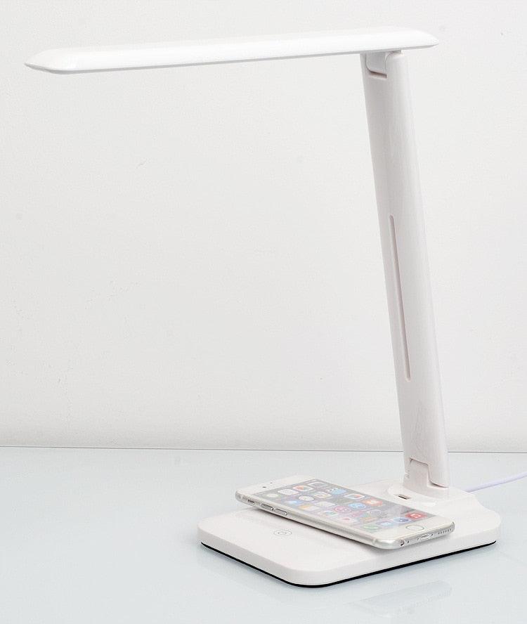 10W LED Desk Lamp with phone Wireless Charger, USB Charging Port, Dimmable Eye-Caring Office Lamp for Work,  Folding Design Decorative Table Lamp Cute Study Lamps for Bedroom Décor Stevvex