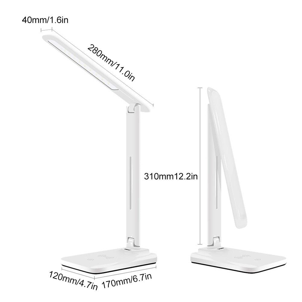 10W LED Desk Lamp with phone Wireless Charger, USB Charging Port, Dimmable Eye-Caring Office Lamp for Work,  Folding Design Decorative Table Lamp Cute Study Lamps for Bedroom Décor Stevvex