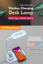 10W QI Quick Wireless Charging LED Desk Lamp Flexible Touch Dimmable Eye Protect Reading Table Light Bedroom Office Table Lamp Decorative Table Lamp Cute Study Lamps for Bedroom Décor Stevvex