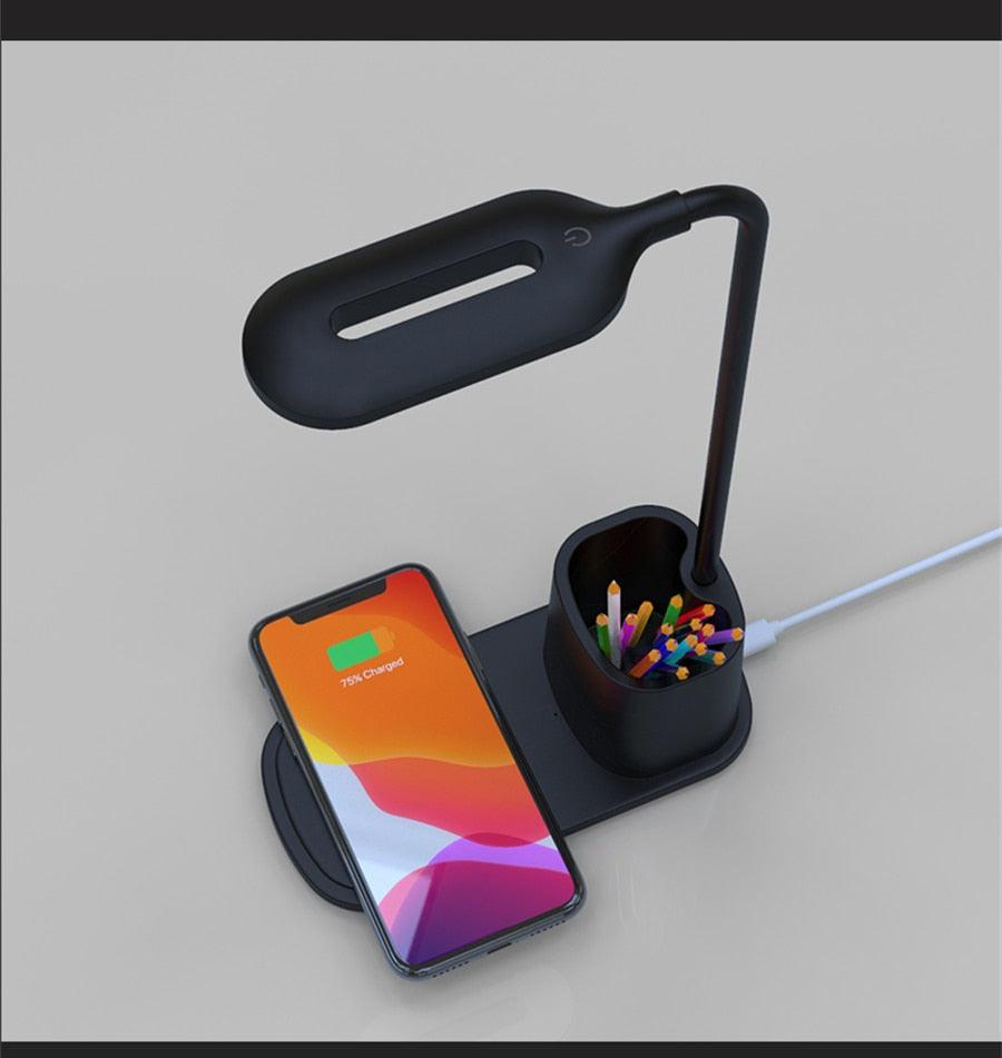 10W QI Quick Wireless Charging LED Desk Lamp Flexible Touch Dimmable Eye Protect Reading Table Light Bedroom Office Table Lamp Decorative Table Lamp Cute Study Lamps for Bedroom Décor Stevvex