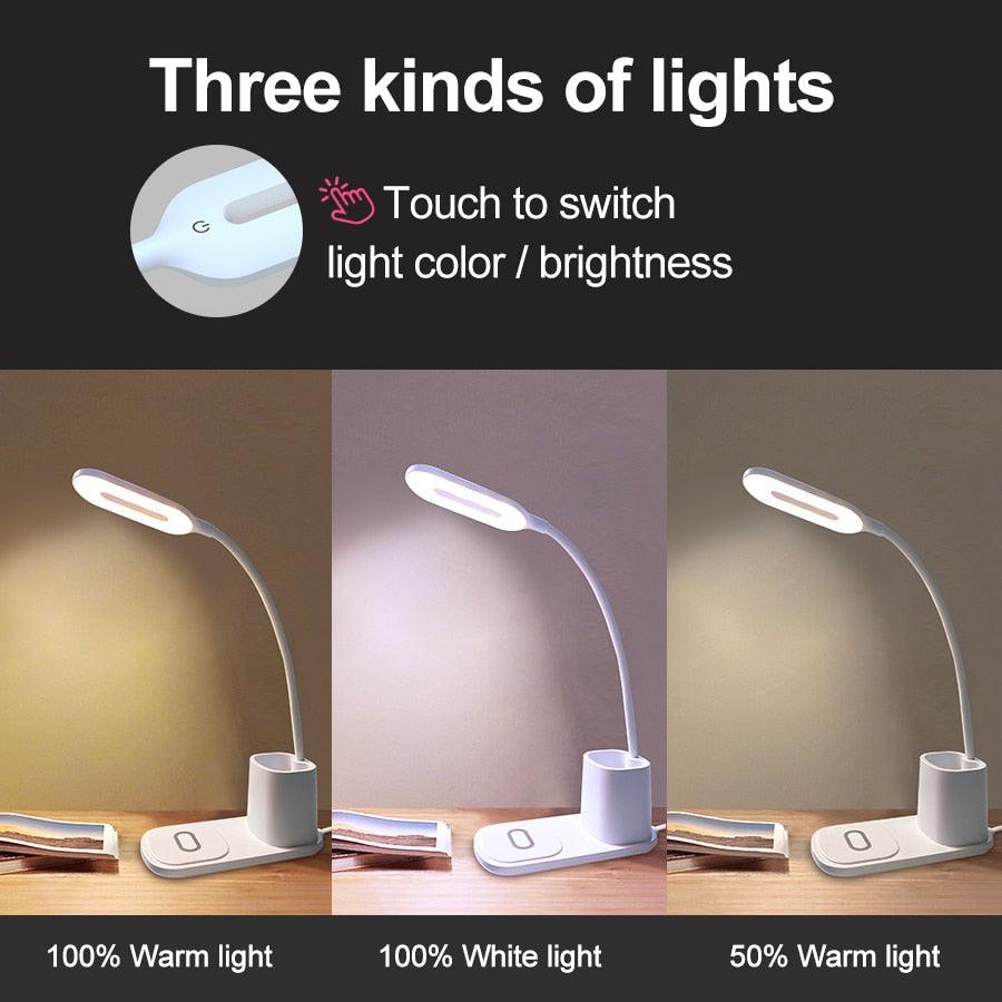 10W QI Quick Wireless Charging LED Desk Lamp Flexible Touch Dimmable Eye Protect Reading Table Light Bedroom Office Table Lamp Decorative Table Lamp Cute Study Lamps for Bedroom Décor Stevvex