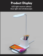 10W QI Quick Wireless Charging LED Desk Lamp Flexible Touch Dimmable Eye Protect Reading Table Light Bedroom Office Table Lamp Decorative Table Lamp Cute Study Lamps for Bedroom Décor Stevvex