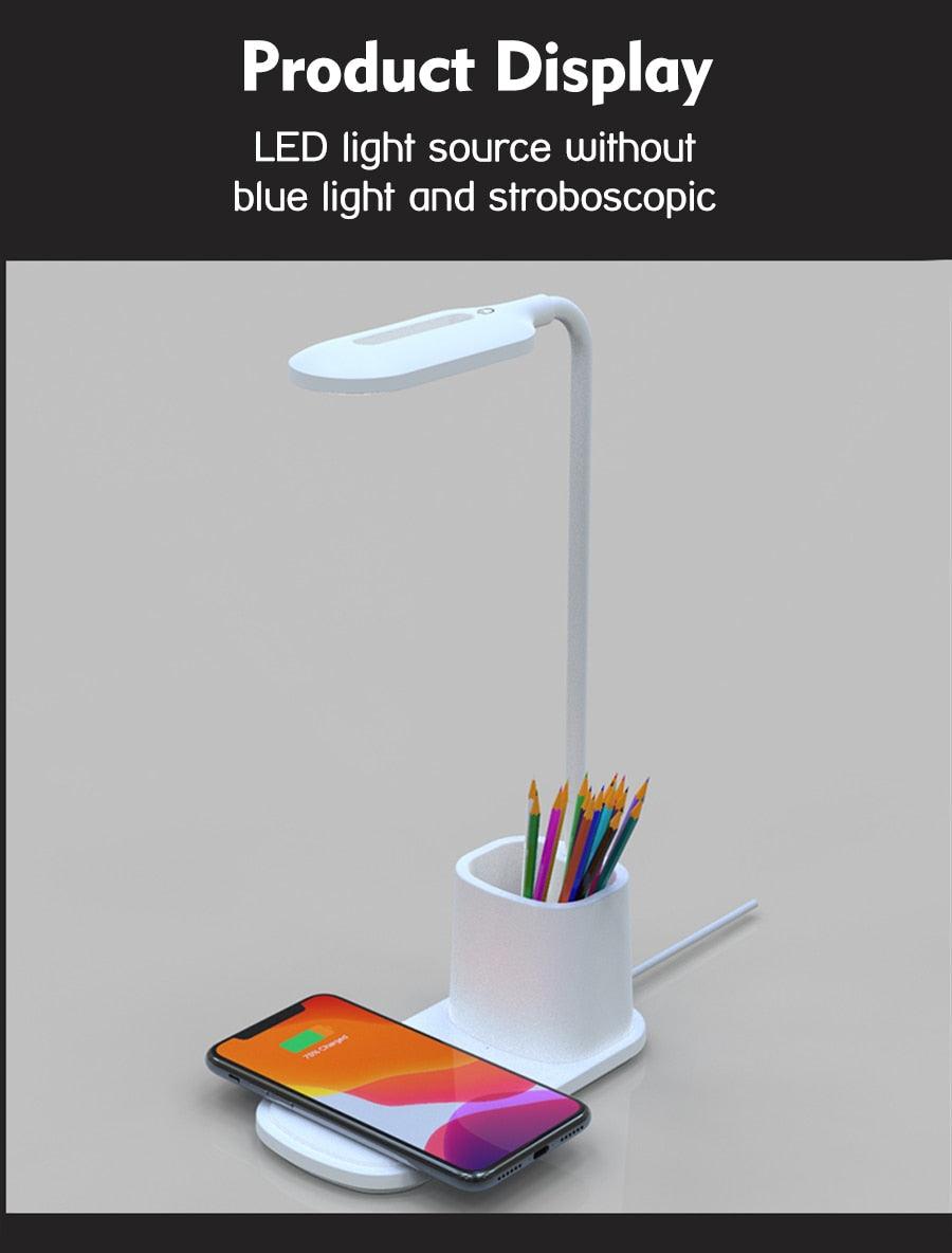 10W QI Quick Wireless Charging LED Desk Lamp Flexible Touch Dimmable Eye Protect Reading Table Light Bedroom Office Table Lamp Decorative Table Lamp Cute Study Lamps for Bedroom Décor Stevvex