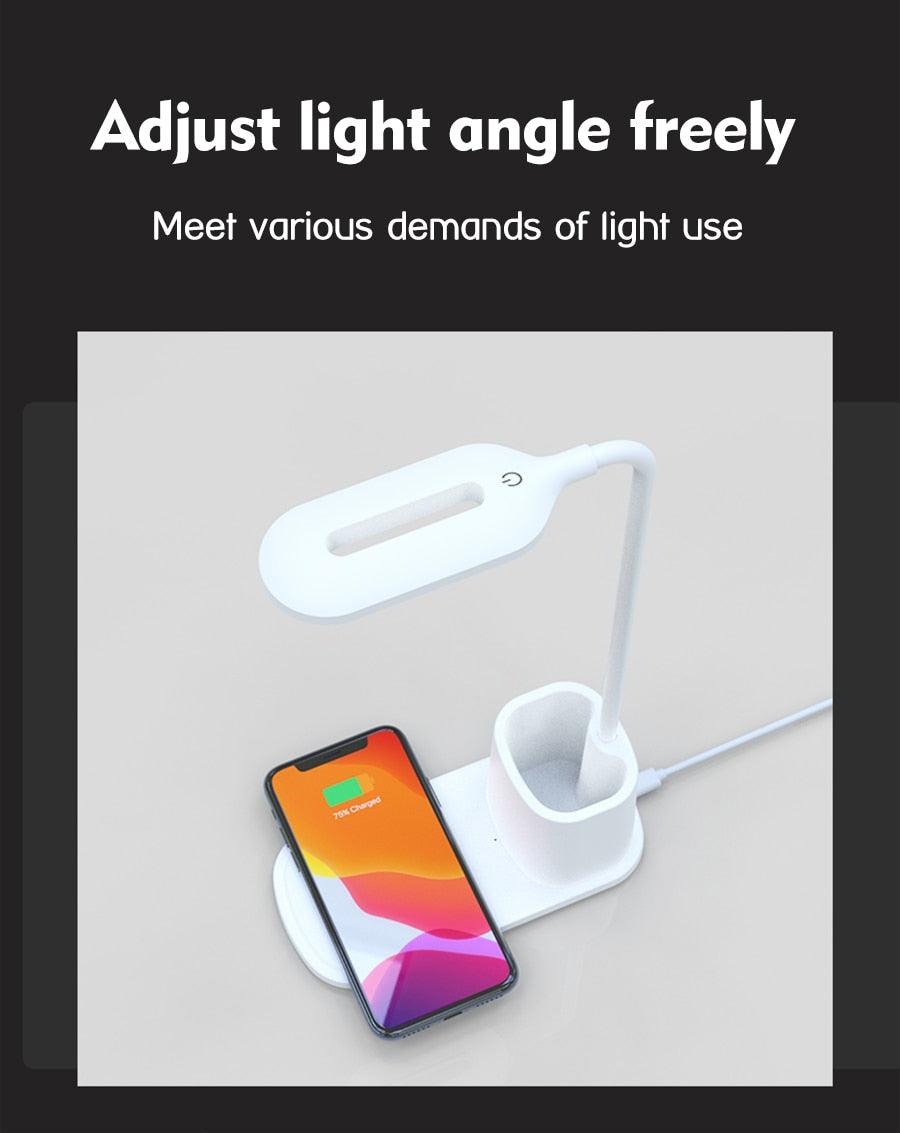 10W QI Quick Wireless Charging LED Desk Lamp Flexible Touch Dimmable Eye Protect Reading Table Light Bedroom Office Table Lamp Decorative Table Lamp Cute Study Lamps for Bedroom Décor Stevvex