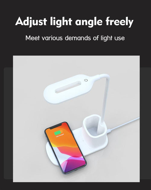 10W QI Quick Wireless Charging LED Desk Lamp Flexible Touch Dimmable Eye Protect Reading Table Light Bedroom Office Table Lamp Decorative Table Lamp Cute Study Lamps for Bedroom Décor Stevvex