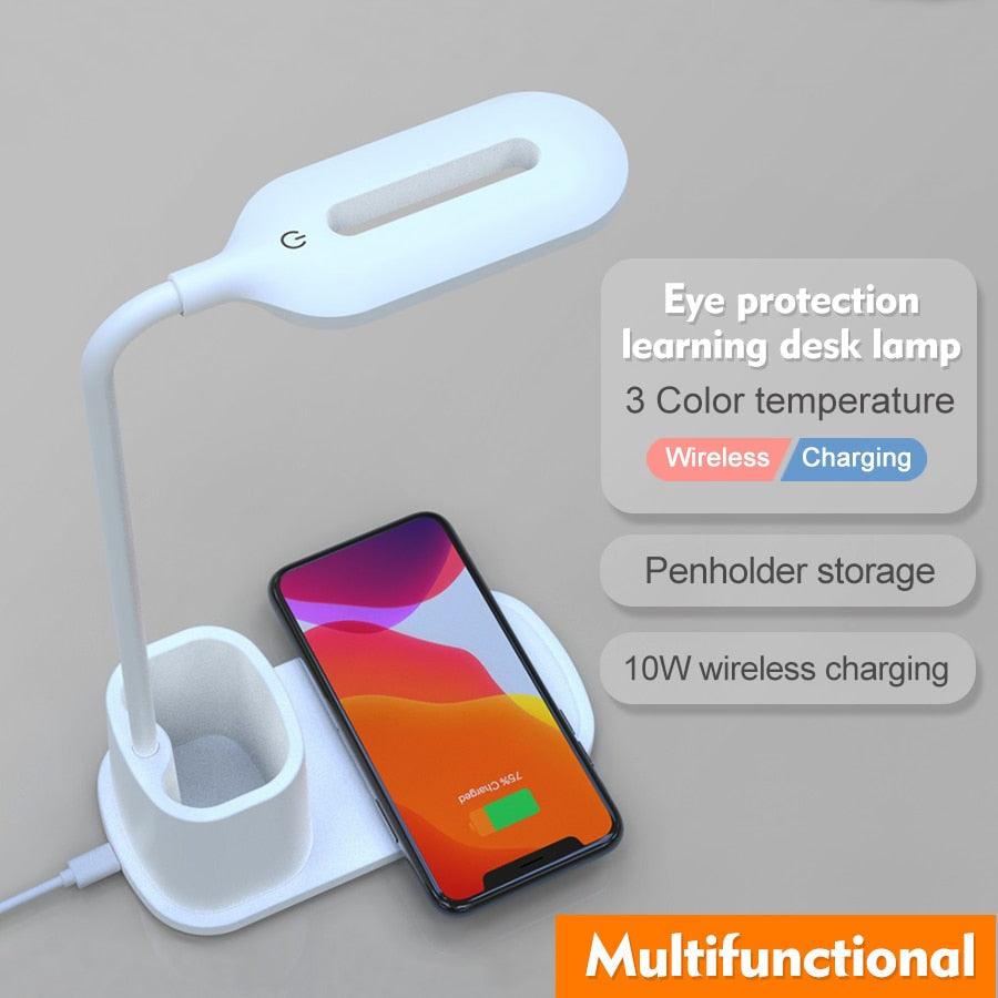 10W QI Quick Wireless Charging LED Desk Lamp Flexible Touch Dimmable Eye Protect Reading Table Light Bedroom Office Table Lamp Decorative Table Lamp Cute Study Lamps for Bedroom Décor Stevvex