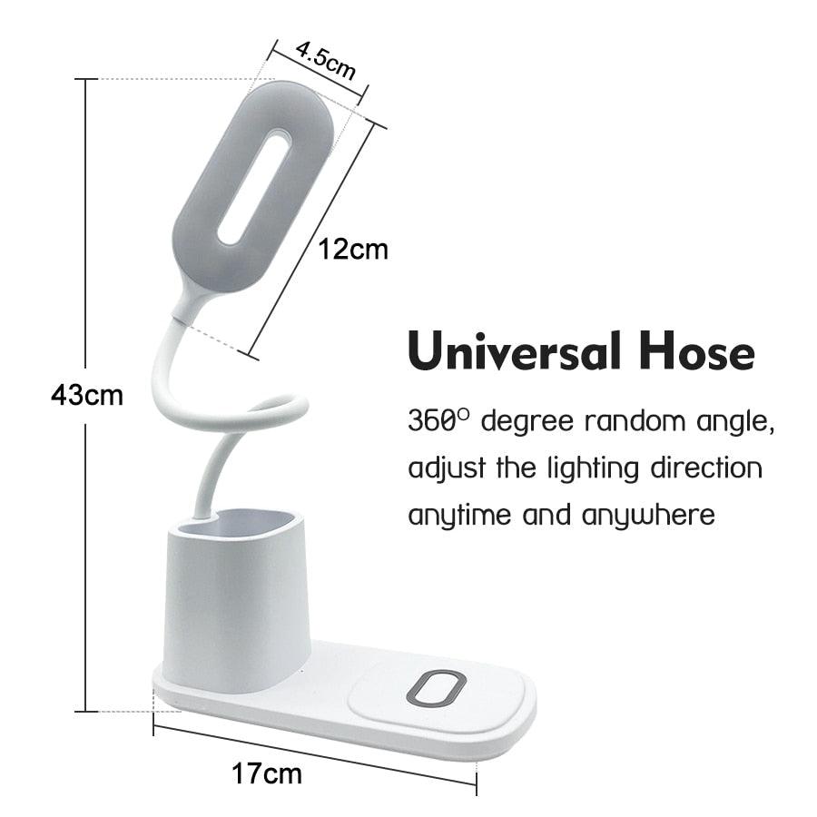 10W QI Quick Wireless Charging LED Desk Lamp Flexible Touch Dimmable Eye Protect Reading Table Light Bedroom Office Table Lamp Decorative Table Lamp Cute Study Lamps for Bedroom Décor Stevvex
