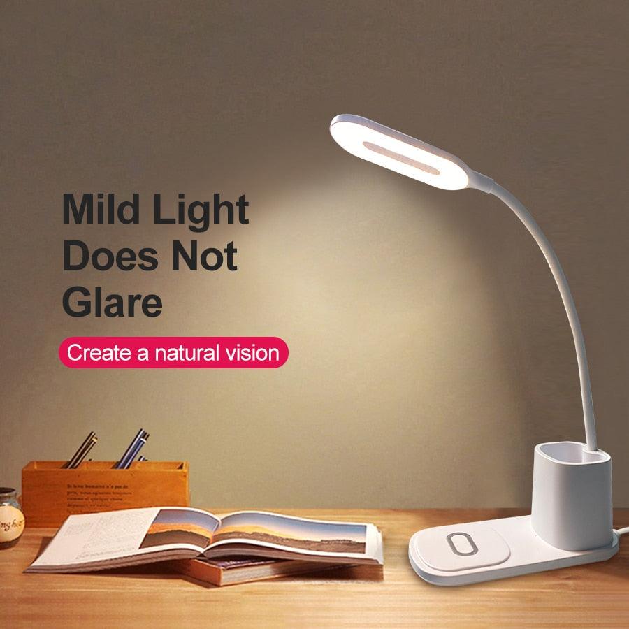 10W QI Quick Wireless Charging LED Desk Lamp Flexible Touch Dimmable Eye Protect Reading Table Light Bedroom Office Table Lamp Decorative Table Lamp Cute Study Lamps for Bedroom Décor Stevvex
