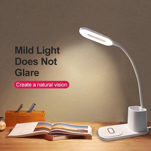 10W QI Quick Wireless Charging LED Desk Lamp Flexible Touch Dimmable Eye Protect Reading Table Light Bedroom Office Table Lamp Decorative Table Lamp Cute Study Lamps for Bedroom Décor Stevvex