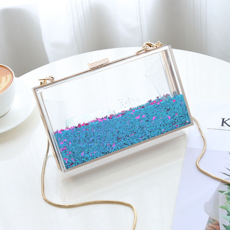 Womens Transparent Sequins Chain Clutch Evening Handbag Party Cross-body Purse SHOMICOBOUTIQUE
