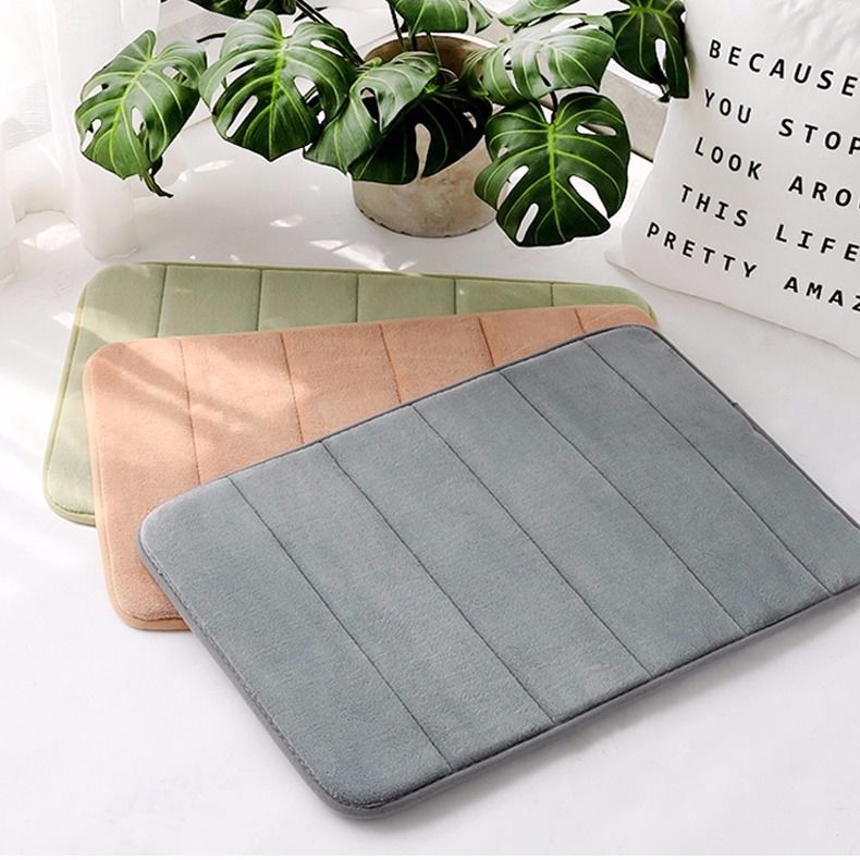 Home Bath Mat Coral Fleece Bathroom Carpet Water Absorption Non-slip Memory Foam Absorbent Washable Rug Toilet Floor Mat Pi-Mart