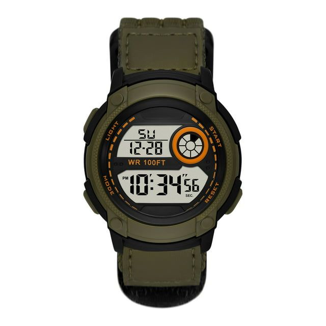 George Men's Digital Watch: Black Round Case, Green Bezel, Positive Display, Green Fast-Fit Strap (FMDOGE055) EasyOptionXY LLC