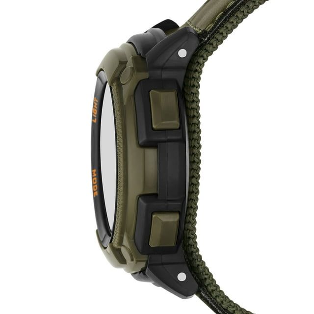 George Men's Digital Watch: Black Round Case, Green Bezel, Positive Display, Green Fast-Fit Strap (FMDOGE055) EasyOptionXY LLC