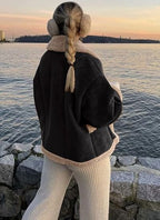 Fuzzy Collared Neck Long Sleeve Jacket with Buttoned Closure and Cozy Pockets Stevvex