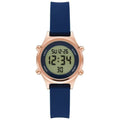 Time and Tru Women's Rose Gold Tone Digital Watch with Navy Silicone Strap