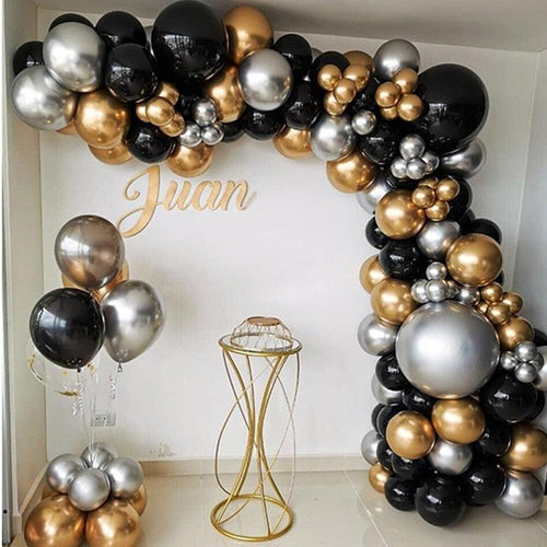 110pcs Black Gold Metallic Silver Classic Color Balloons Set For Wedding Birthday Party Decoration Shower Parties and Birthday Party Stevvex