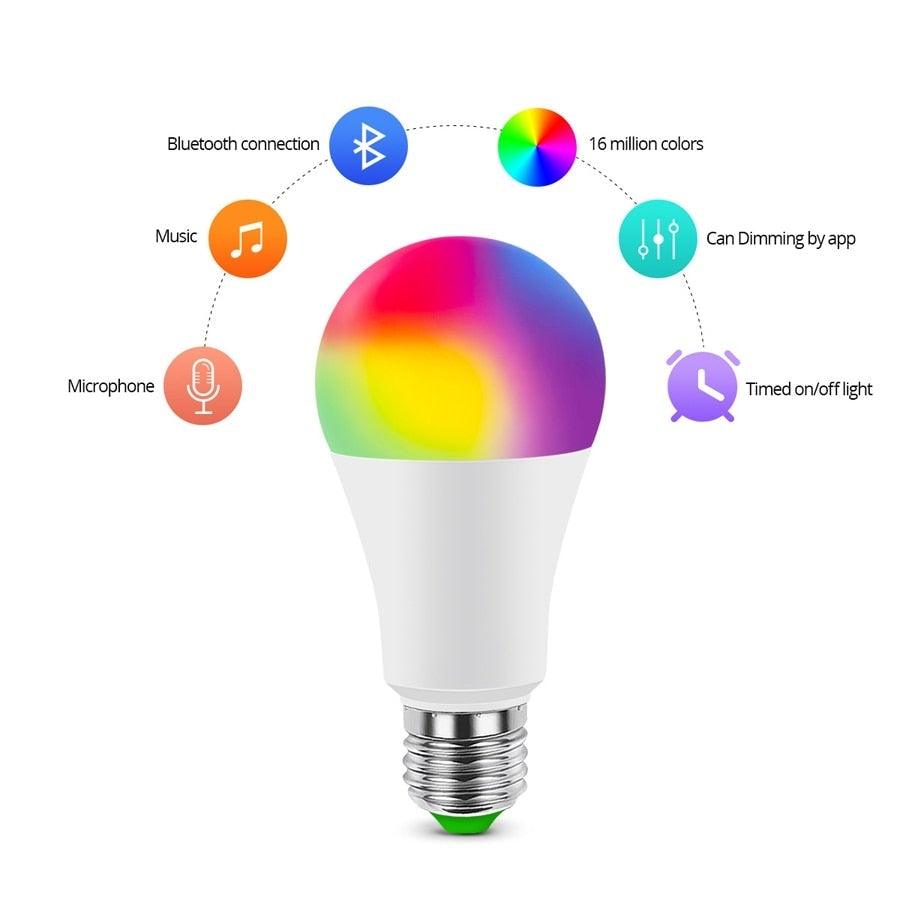 110V 220V Bluetooth E27 RGBW LED Bulb Lights 5W 10W 15W RGB Lampada Changeable Colorful RGBWW LED Lamp With Remote+Memory Mode  Smart Light Bulbs, RGBCW Color Changing Light Bulb Dimmable, 7W A19 led Bulb 60W Equivalent, Smart Bulbs That Work Stevvex