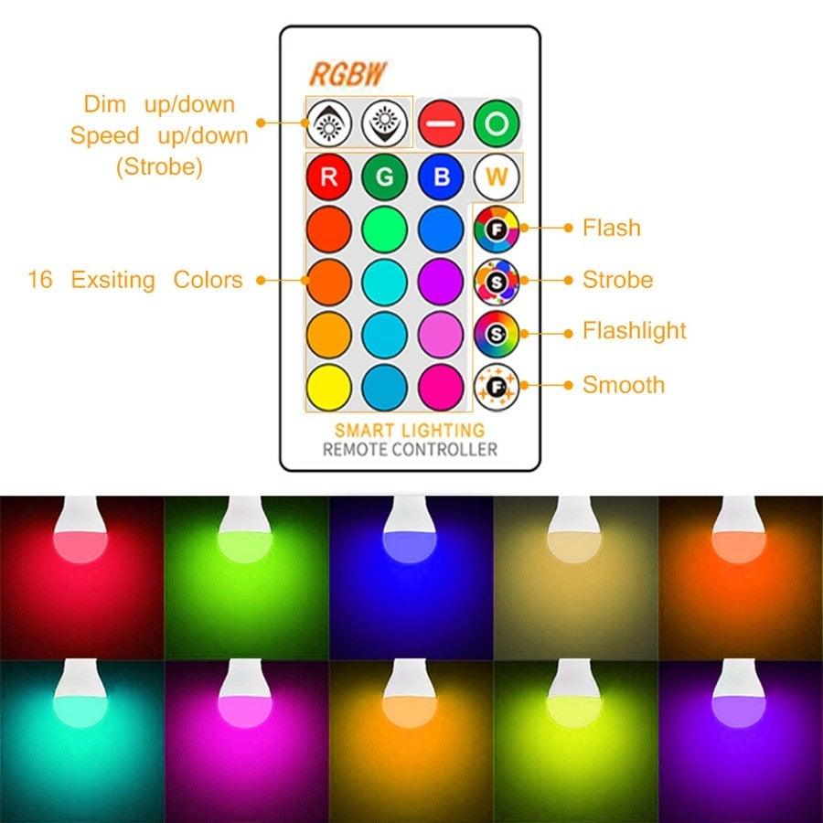 110V 220V Bluetooth E27 RGBW LED Bulb Lights 5W 10W 15W RGB Lampada Changeable Colorful RGBWW LED Lamp With Remote+Memory Mode  Smart Light Bulbs, RGBCW Color Changing Light Bulb Dimmable, 7W A19 led Bulb 60W Equivalent, Smart Bulbs That Work Stevvex