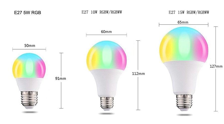 110V 220V Bluetooth E27 RGBW LED Bulb Lights 5W 10W 15W RGB Lampada Changeable Colorful RGBWW LED Lamp With Remote+Memory Mode  Smart Light Bulbs, RGBCW Color Changing Light Bulb Dimmable, 7W A19 led Bulb 60W Equivalent, Smart Bulbs That Work Stevvex