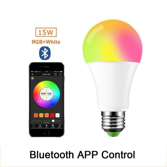 110V 220V Bluetooth E27 RGBW LED Bulb Lights 5W 10W 15W RGB Lampada Changeable Colorful RGBWW LED Lamp With Remote+Memory Mode  Smart Light Bulbs, RGBCW Color Changing Light Bulb Dimmable, 7W A19 led Bulb 60W Equivalent, Smart Bulbs That Work Stevvex