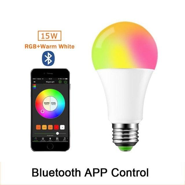 110V 220V Bluetooth E27 RGBW LED Bulb Lights 5W 10W 15W RGB Lampada Changeable Colorful RGBWW LED Lamp With Remote+Memory Mode  Smart Light Bulbs, RGBCW Color Changing Light Bulb Dimmable, 7W A19 led Bulb 60W Equivalent, Smart Bulbs That Work Stevvex
