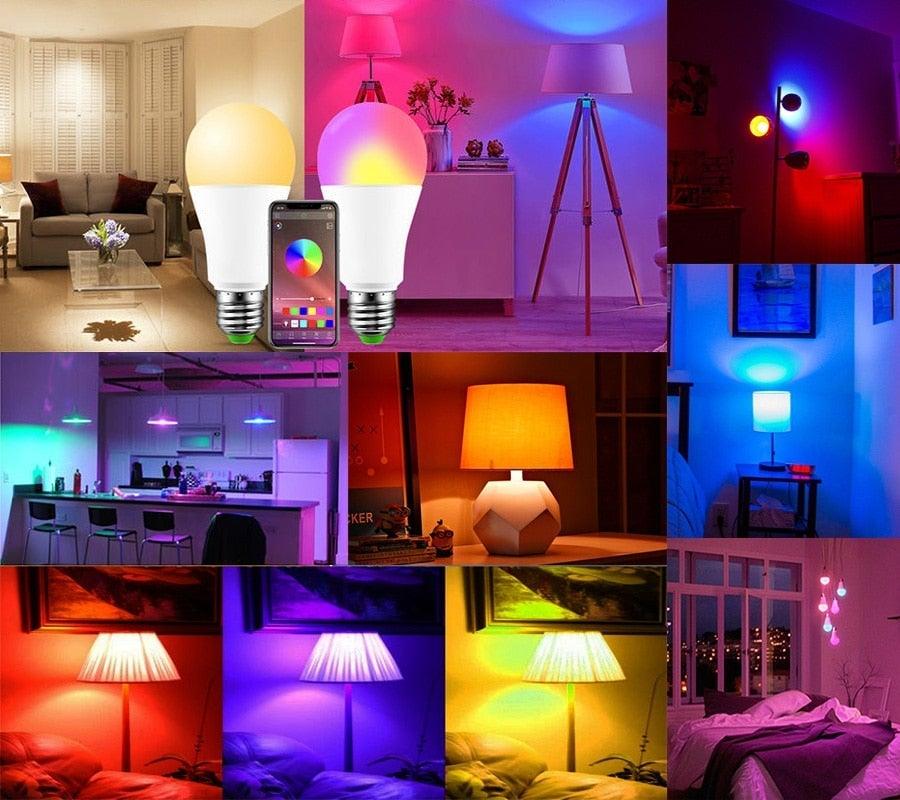 110V 220V Bluetooth E27 RGBW LED Bulb Lights 5W 10W 15W RGB Lampada Changeable Colorful RGBWW LED Lamp With Remote+Memory Mode  Smart Light Bulbs, RGBCW Color Changing Light Bulb Dimmable, 7W A19 led Bulb 60W Equivalent, Smart Bulbs That Work Stevvex