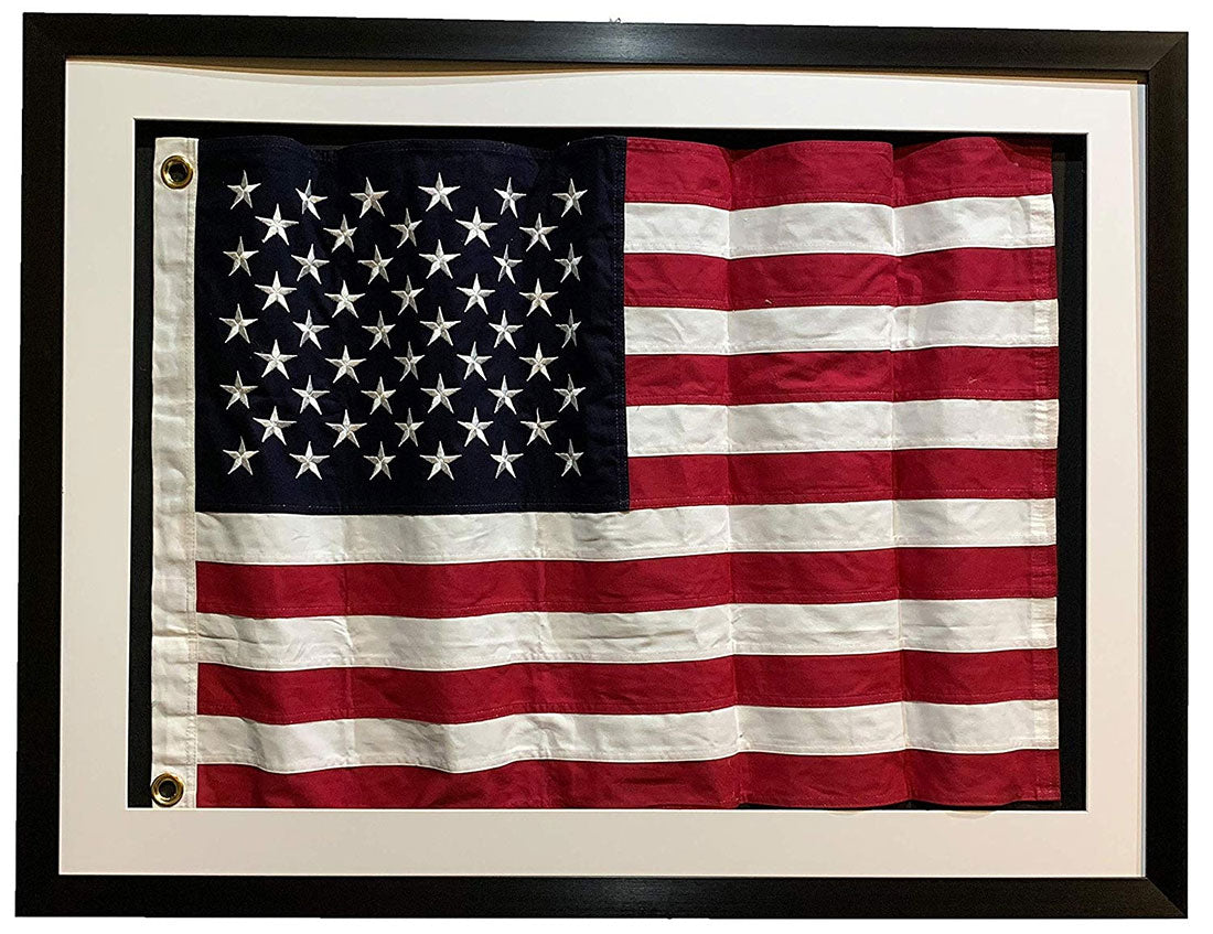 Framed Real Cloth Cotton Embroidered American Flag The Military Gift Store